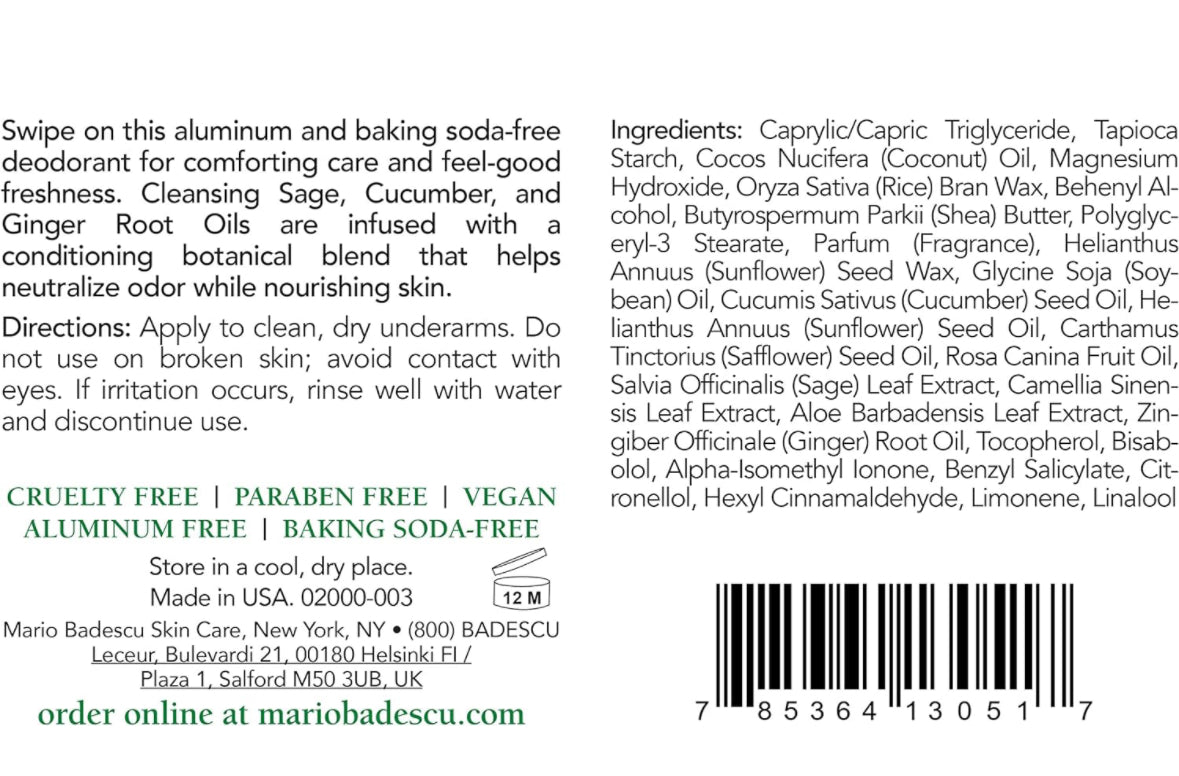 Mario Badescu Deodorant Infused with Skin-Loving Botanicals | Aluminum and Baking Soda-Fre